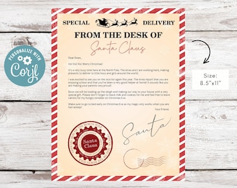 EDITABLE From the desk of Santa Claus letter | North pole mail | Personalized Letter from Santa Claus | Instant Download | Template
