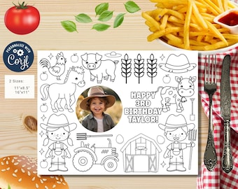 Editable Farm kids coloring page with picture | Farm birthday Placemat | Any Age | Barnyard birthday | Game Farm Party Activity