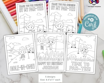 Editable golf coloring pages | Par-tee birthday Activity | Any Age | mini golf party | to print | instant download | golf birthday, golfing