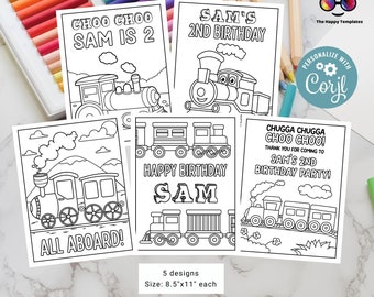 Editable Train coloring pages 5 | Chugga chugga two birthday Activity | Train Coloring Pages | All aboard | to print | instant download