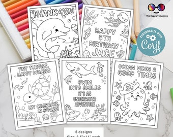Editable under the sea coloring pages 5 | Under the sea birthday Activity | Any Age | Sea animals | to print | instant download