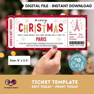 Paris bearbeitbare Ticket Vorlage | geschenkgutschein | Bearbeitbar Sofortiger Download | Geschenkgutschein Vorlage | Feiertage Geschenkgutschein