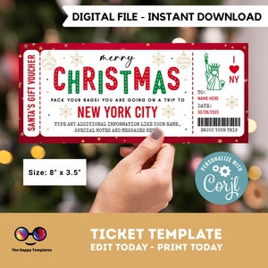 New York bearbeitbare Ticket Vorlage | geschenkgutschein | Bearbeitbar Sofortiger Download | Geschenkgutschein Vorlage | Feiertage Geschenkgutschein