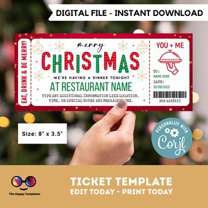 Restaurant bearbeitbare Ticketvorlage | geschenkgutschein | Bearbeitbar Sofortiger Download | Geschenkgutschein Vorlage | Feiertage Geschenkgutschein
