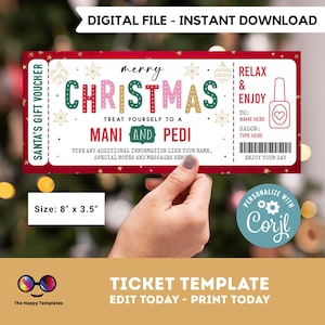 Mani Pedi Ticket Vorlage | geschenkgutschein | Weihnachtsmann Geschenk | Bearbeitbar Sofortiger Download | Geschenkgutschein Vorlage | Feiertage Geschenkgutschein