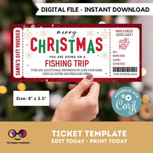 Fishing trip Christmas Ticket template | Fishing trip | gift voucher | Santa gift | Gift Certificate Template | Holidays Gift Voucher