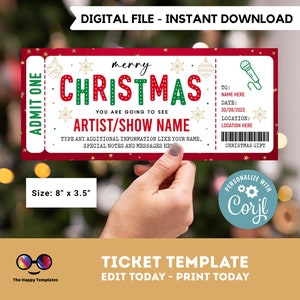 Konzertpass bearbeitbare Ticketvorlage | geschenkgutschein | Bearbeitbar | Geschenkgutschein Vorlage | Urlaub Geschenkgutschein | Recital