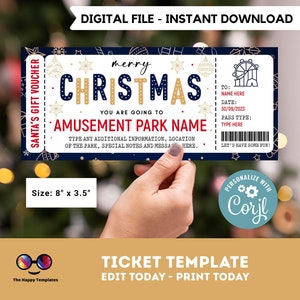 Vergnügungspark Weihnachten bearbeitbare Ticket Vorlage | geschenkgutschein | Weihnachtsmann Geschenk | Geschenkgutschein Vorlage | Feiertage Geschenkgutschein