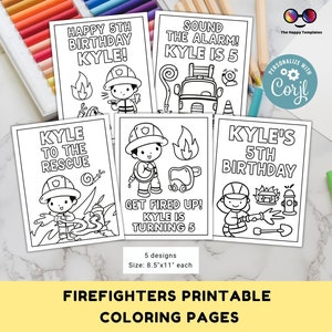 Pagine da colorare modificabili dei vigili del fuoco 5 / Attività di compleanno dei vigili del fuoco / Pagine da colorare di camion dei pompieri / Vigile del fuoco / da stampare / download istantaneo