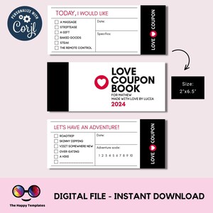 Editable Valentines coupons | Love Coupon Book Printable | Love Coupons | Gift for him | gift for her Birthday | gift Anniversary