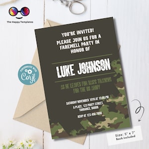 Invitation modifiable de l'armée | Fête d'adieu | Invitations imprimables de bienvenue à la maison | | services de garde | fête de l'armée