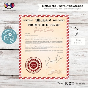 EDITABLE Carta del escritorio de Papá Noel / Correo del polo norte / Carta personalizada de Papá Noel / Descarga instantánea / Plantilla