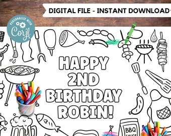 Editable XL bbq party coloring page | XL coloring table runner | barbecue Party Activity | activity for kids | Summer party #K191