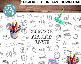Sushi XL coloring page | Editable sushi birthday party coloring poster | Sushi party | Sushi party activity for kids #K91