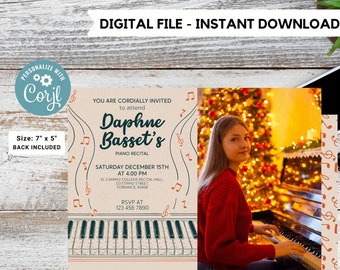 EDITABLE Piano Recital Invitation Template with photo | Orchestra Concert | Instant Download | Digital | Personalize Online | musical  #K236