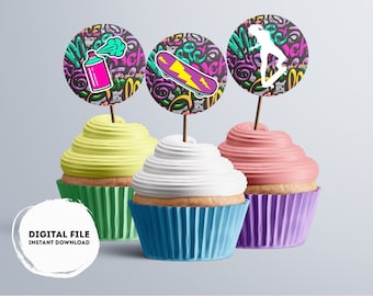 Graffiti Round cupcake toppers | Graffiti birthday | Graffiti Birthday Party | Graffiti themed | Girl Birthday Party | graffiti stickers #K2