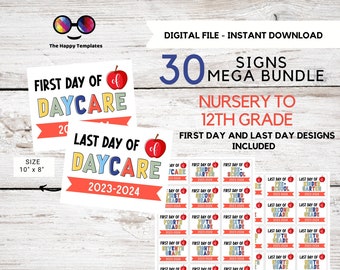 Mega bundle Back to school signs - Last day of school sign l First day of School  | Last Day Of School | Daycare to 12th Grade  | #K361