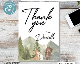 editable woodland Teddy bear baby shower thank you card | baby shower Thank you card | baby shower card | baby teddy card template #B35