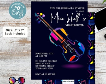 EDITABLE Violin Recital Invitation Template | Orchestra Concert | Instant Download | Digital | Personalize Online | musical | music #K236