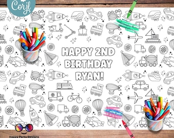 Transportation XL table runner | Editable table runner coloring page | Any Age | Table Decor | Transportation birthday coloring page XL #K87