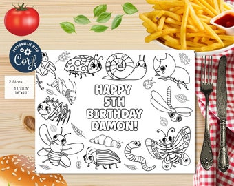 編集可能な虫の塗り絵 | プレイスマットの塗り絵 | あらゆる年齢層 | 虫の誕生日パーティー | 虫と昆虫のパーティーアクティビティ 虫を塗り絵 #K49