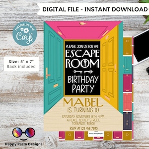 Bearbeitbare Escape Room Geburtstag Einladungsvorlage | Ausdruckbare Geburtstagsparty Party | Mystery Solving Challenge Geburtstag Mädchen #K247