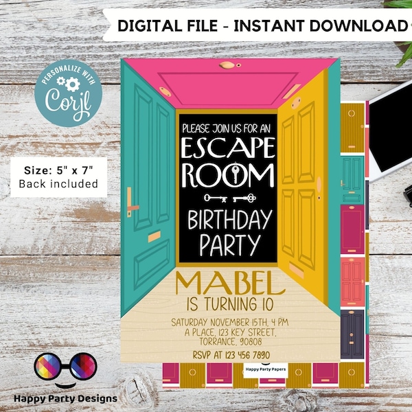 Editable escape room Birthday Invitation Template | Printable Birthday escape room Party | Mystery solving challenge Birthday girl #K247