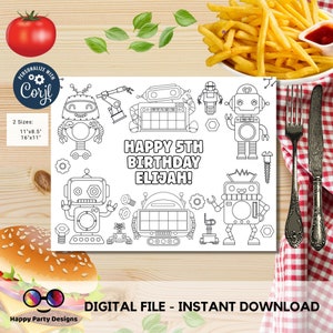Editable Robots Birthday coloring page | Placemat coloring page | Any Age | Robots birthday Party Activity | Robots bag filler #K163