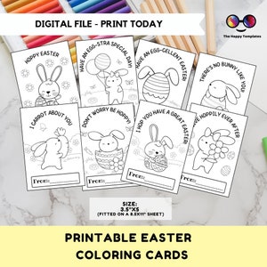 Conjunto de 8 tarjetas para colorear imprimibles de Pascua 3.5"x5" Descarga instantánea para niños / Actividad para colorear de Pascua / Etiqueta de cesta de Pascua / Actividad escolar