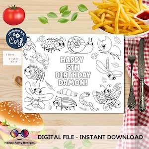 Editable Bugs coloring page | Placemat coloring page | Any Age | Bugs birthday party | Bugs and Insects Party Activity  bugs to color  #K49
