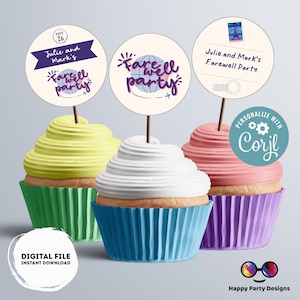 Farewell Editable Round Cupcake toppers | Moving party cupcake toppers  |  Von Voyage Party | Girl Birthday Party | stickers #A8