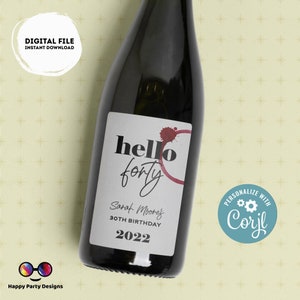 40th Birthday Wine Label | digital labels | printable wine labels | wine party | bottle labels | 30th birthday | Personalized Label #A10