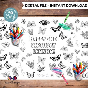 Butterfly XL table runner | Editable  table runner coloring page | Poster to color | Table Decor | Butterfly birthday party Activity #K9