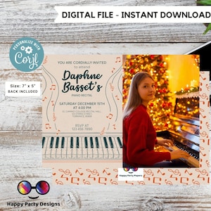 EDITABLE Piano Recital Invitation Template with photo | Orchestra Concert | Instant Download | Digital | Personalize Online | musical  #K236