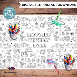 Transportation XL table runner | Editable table runner coloring page | Any Age | Table Decor | Transportation birthday coloring page XL #K87
