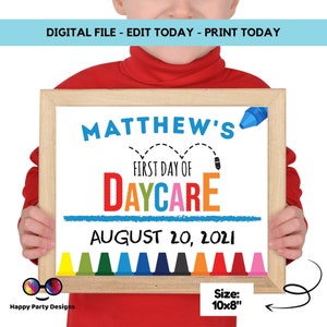 Editable First day of Daycare Sign | Daycare Sign | 1st Day of Daycare Sign | personalized school sign | Boy School Sign
