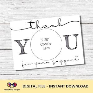 Gracias por su apoyo Tarjeta de galletas en blanco y negro / Mini tarjeta de galletas imprimible 3,5" X 5" / Mini galletas de embalaje / tarjeta de agradecimiento