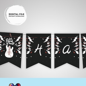 Happy Birthday Rock &#39;n roll Party Banner |  Rock Star Party Birthday Banner | Rock Guitar Birthday Banner | Star Rock n&#39; roll  party #K262