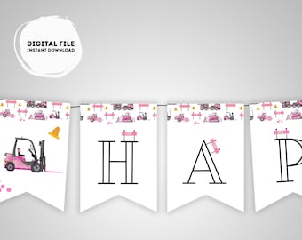 Happy Birthday Under construction Banner | Trucks party | Birthday banner | construction birthday party  |  birthday girl #K69