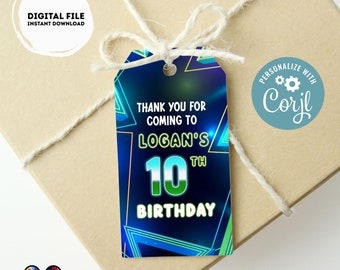 EDITABLE Boy favor tag  | Neon Glow in the dark Party thank you tag  | Birthday Boy tag | Neon Blue Green Birthday | glow blue tag #K185