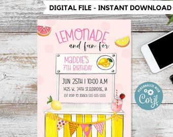 Editable Lemonade Invitation | Lemonade Birthday Invitation | Garden Birthday Party | Lemonade Stand Birthday | Girl Birthday #K100