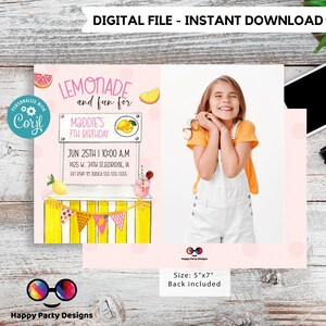 Editable Lemonade Invitation with picture | Lemonade Birthday Invitation | Garden Birthday Party | Lemonade Stand invite | Girl #K100