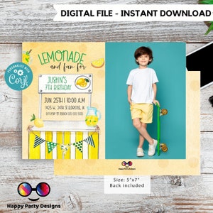 Editable Lemonade Invitation with picture | Lemonade Birthday Invitation | Garden Birthday Party | Lemonade Stand invite | Boy #K101