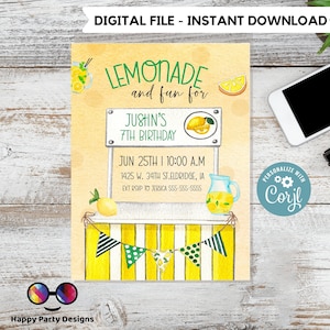 Editable Lemonade Invitation | Lemonade Birthday Invitation | Garden Birthday Party | Lemonade Stand Birthday  #K101