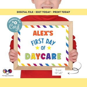 Editable First day of Daycare | Daycare Sign | 1st Day of Daycare Sign | personalized school sign | School sign color stripes  #K363