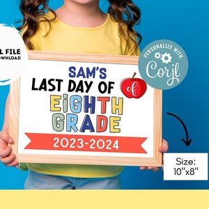 Editable Last day of 8th grade | Eighth  grade Sign | Last Day of 8th grade Sign | personalized school sign | School sign Apple sign #K361
