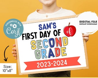 Editable First day of 2nd grade | Second grade Sign | 1st Day of 2nd grade Sign | personalized school sign | School sign Apple sign #K361