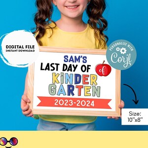 Signo de último día de jardín de infantes editable / Signo de último día de jardín de infantes / Signo de último día de escuela / signo de escuela personalizado Signo de Apple #K361