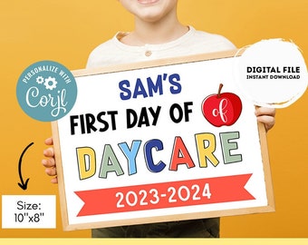 Editable First day of Daycare Sign | Daycare Sign | 1st Day of Daycare Sign | personalized school sign |School Sign | Apple sign #K361