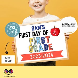 Editable First Day of first grade Sign | First Day of Sign | 1st Day of School Sign | 1st grade Sign | school sign | Apple sign #K361